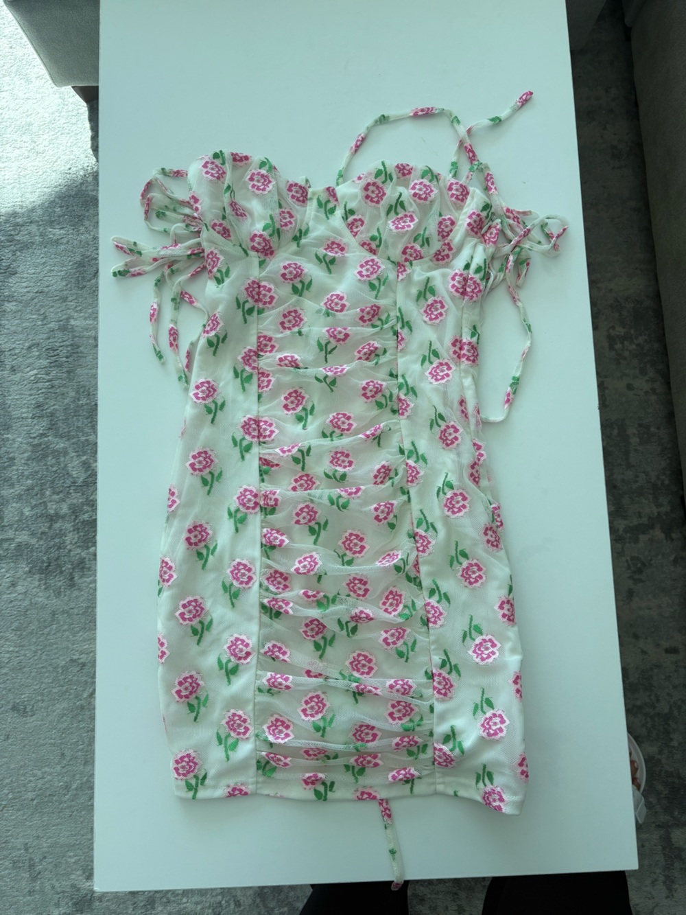 superdown Pink and Cream Floral Tie-Strap Dress